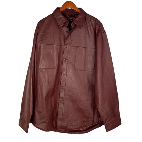 Men's RedLeather Shirt Jacket. Tanners Avenue XL